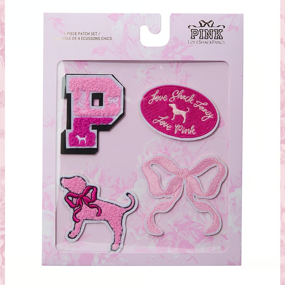 PINK X LoveShackFancy 4-Piece Patch Set. SIZE: OS